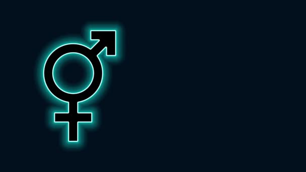 Светящаяся неоновая линия Гендерная икона выделена на черном фоне. Символы мужчин и женщин. Секс-символ. Видеографическая анимация 4K - Кадры, видео