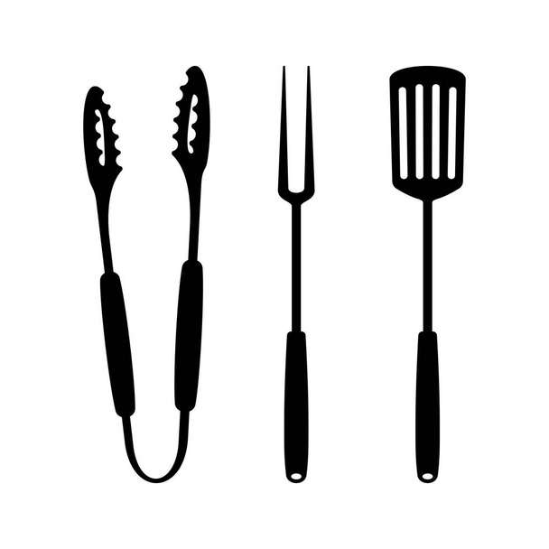 BBQ strumenti griglia attrezzature segni logo vettoriale illustrazione - Vettoriali, immagini