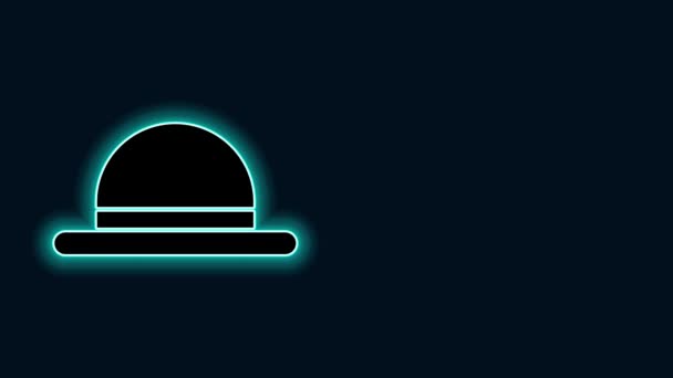 Hehkuva neon line pelle hattu kuvake eristetty mustalla pohjalla. Keilahattu. 4K Video motion graafinen animaatio - Materiaali, video