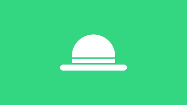 Fehér Bohóc kalap ikon elszigetelt zöld háttérrel. Bowler kalap. 4K Videó mozgás grafikus animáció - Felvétel, videó