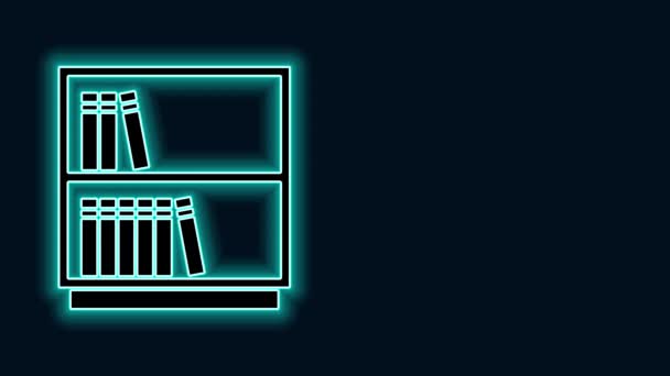 Glowing neon line Library bookshelf icon isolated on black background. 4K Video motion graphic animation - Footage, Video