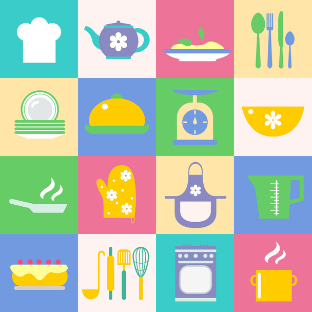 Kuchni i kuchnia zestaw ikon - Wektor, obraz