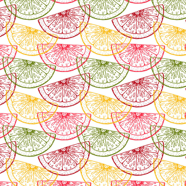 Kleurrijke hand getrokken citrus naadloos patroon. Vector illustratie in schets stijl - Vector, afbeelding