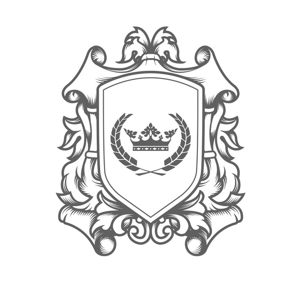 modèle d'armoiries impériales de luxe, bouclier héraldique laqué avec couronne royale, emblème médiéval ancestral ou blason, vecteur - Vecteur, image