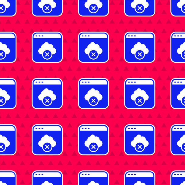 Blue Failed ícone de armazenamento em nuvem de acesso isolado padrão sem costura no fundo vermelho. Transferência e armazenamento de dados de tecnologia de nuvem. Vetor - Vetor, Imagem