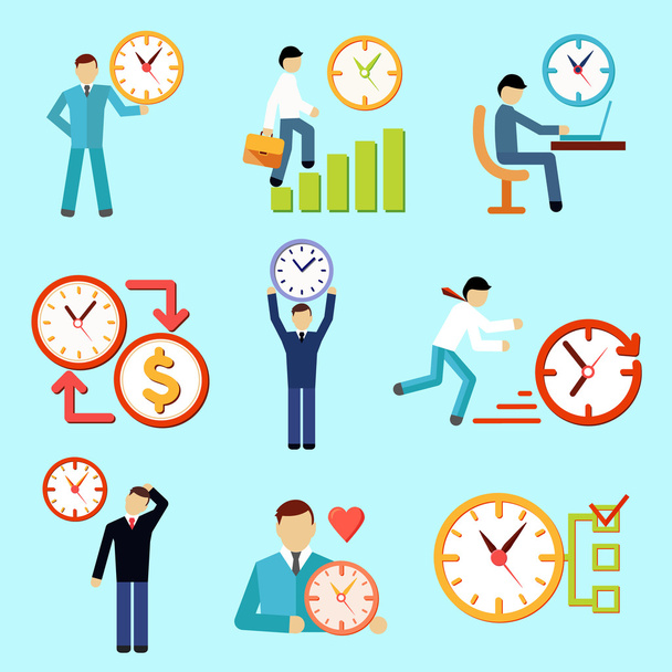 Time management flat icons - Vector, Image