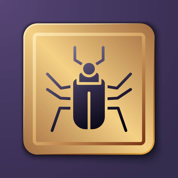 Icône de mouche pourpre Insecte isolé sur fond violet. Bouton carré doré. Vecteur. - Vecteur, image