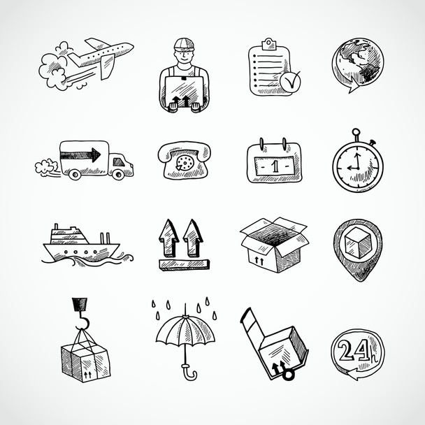 Logistic Hand Drawn Icons Set - Vector, Image