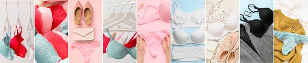 Collage de différentes lingerie féminine stylée - Photo, image