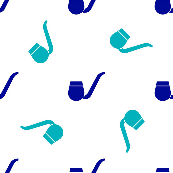 Синя труба для куріння з іконою диму ізольовано безшовний візерунок на білому тлі. Тютюнова труба. Векторні
. - Вектор, зображення
