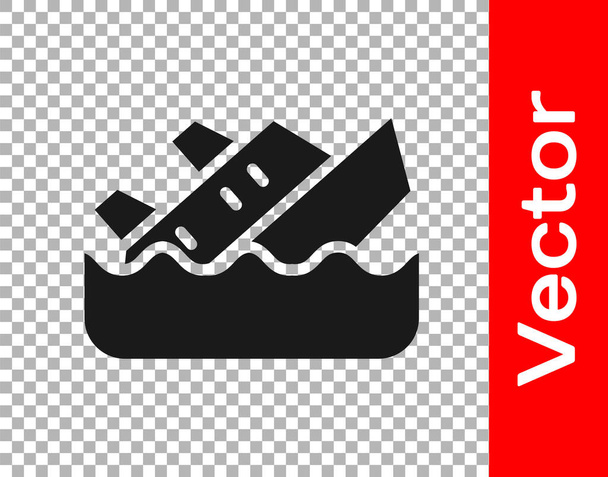 Black Sinking cruise ship icon isolated on transparent background. Travel tourism nautical transport. Voyage passenger ship, cruise liner.  Vector. - Vector, Image