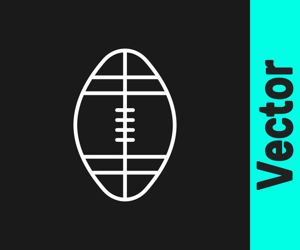 Línea blanca Icono de pelota de rugby aislado sobre fondo negro. Ilustración vectorial. - Vector, imagen