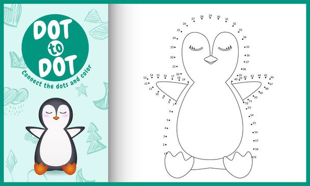 Conecte el juego de los puntos niños y la página para colorear con una ilustración de carácter lindo pingüino - Vector, Imagen