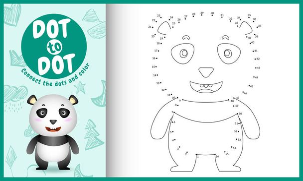 Verbind de dots kids spel en kleurplaat met een leuke panda karakter illustratie - Vector, afbeelding