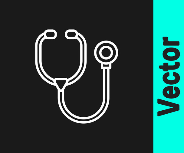 White line Stethoscope medical instrument icon isolated on black background.  Vector. - Vector, Image
