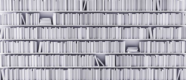 Librerie bianche in biblioteca con libri bianchi 3d rendering 3d illustrazione - Foto, immagini