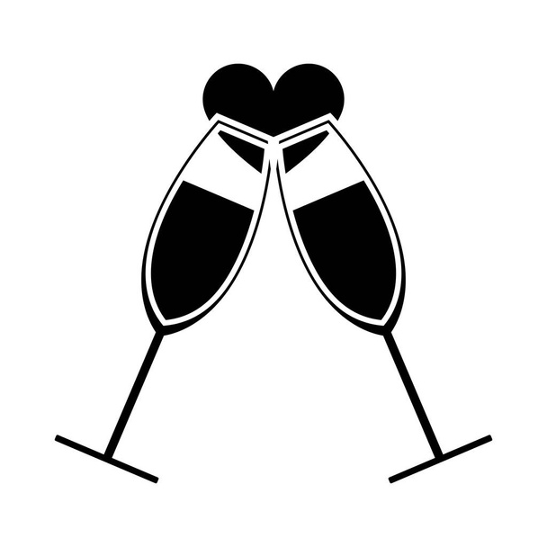 Copa de champán con icono del corazón - Vector, Imagen
