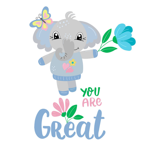 Cartoon elephant with inscription - you are great - Vector, Image