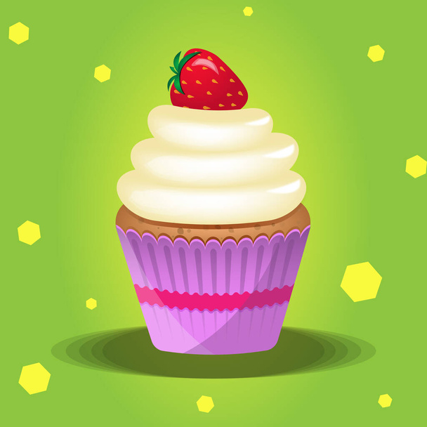 Cupcake with tasty red strawberry - Vector, Image