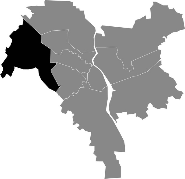 Černá mapa lokality Kievan Sviatoshynsky Okres uvnitř šedé mapy Kyjeva / Kyjeva, Ukrajina - Vektor, obrázek