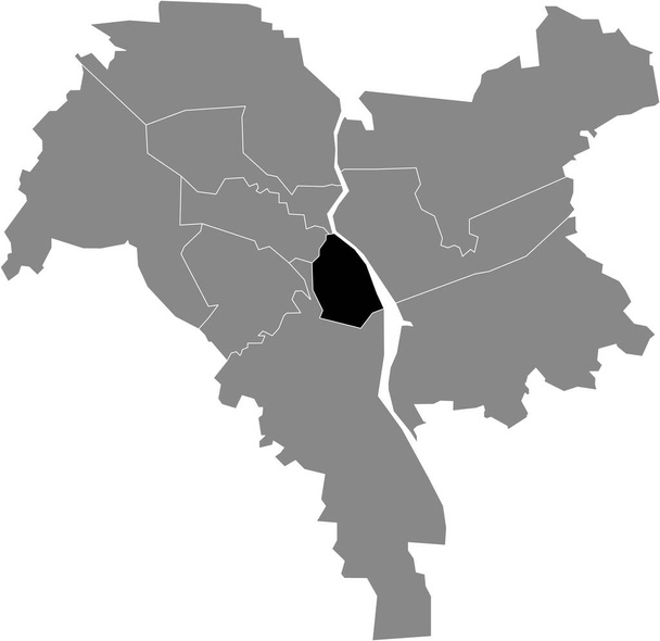 Mapa de ubicación negro del distrito de Kievan Pecherskyi dentro del mapa gris de Kiev / Kiev, Ucrania - Vector, imagen
