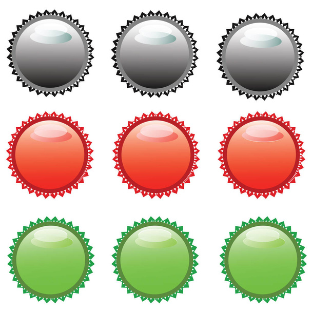Set van drie kleuren gekleurde knoppen voor web. Objecten zijn wit geïsoleerd in vectorformaat. - Vector, afbeelding