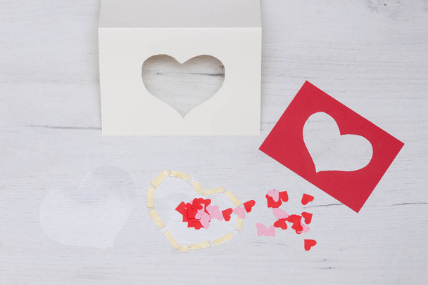 Handmade Valentine greeting card. DIY for kids, children, speb by step. Valentine's day. Step 3 - Photo, Image