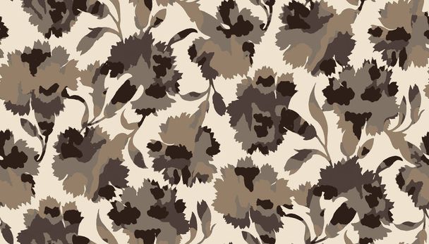 Floral ontwerp naadloos patroon gemaakt met silhouetten van anjers en camouflage design, textiel print - Foto, afbeelding