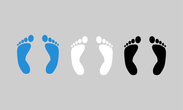 jeu d'illustration vectorielle d'icônes d'impression au pied, vecteur d'icônes de marche. bleu, noir et blanc - Vecteur, image