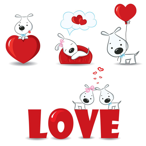 A set of funny dogs with hearts - Vektori, kuva