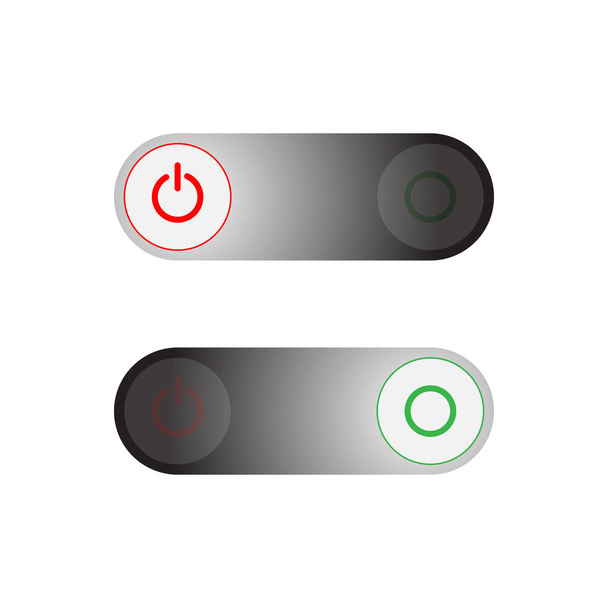 на выключенных кнопках питания в стиле push, выключенные кнопки заключены в красный цвет, на кнопках заключены в зеленый на белом фоне. - Фото, изображение