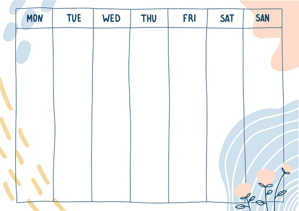 Viikoittainen kalenteri Doodle tyyli - Vektori, kuva