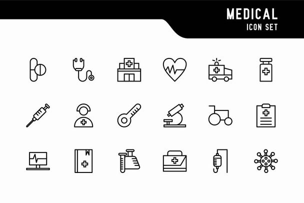 Umrisse medizinischer Symbole. Zeichen und Symbole gestalten Medizin und Gesundheitselemente für Mobiltelefone und Web-Apps. - Vektor, Bild