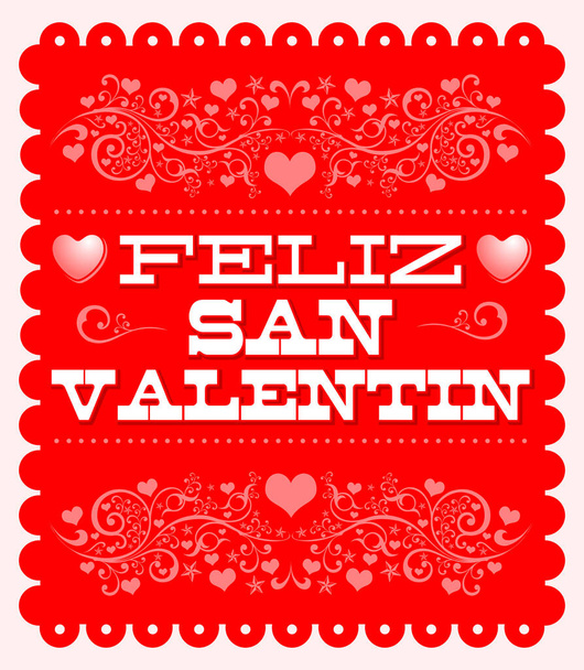 Feliz Dia de San Valentin, Happy Valentines Day Spanish text vector card design - Vector, Image