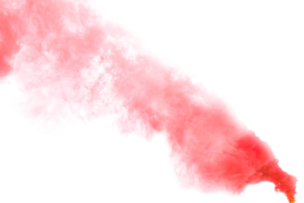 Woman with color smoke bomb and umbrella outdoors, closeup - Foto, afbeelding