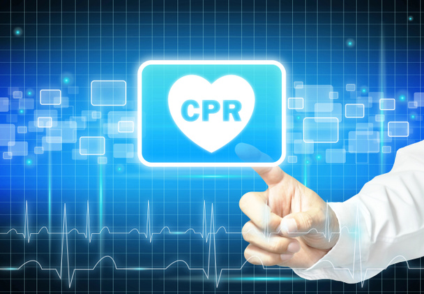 Hand touching CPR sign on virtual screen - Photo, Image