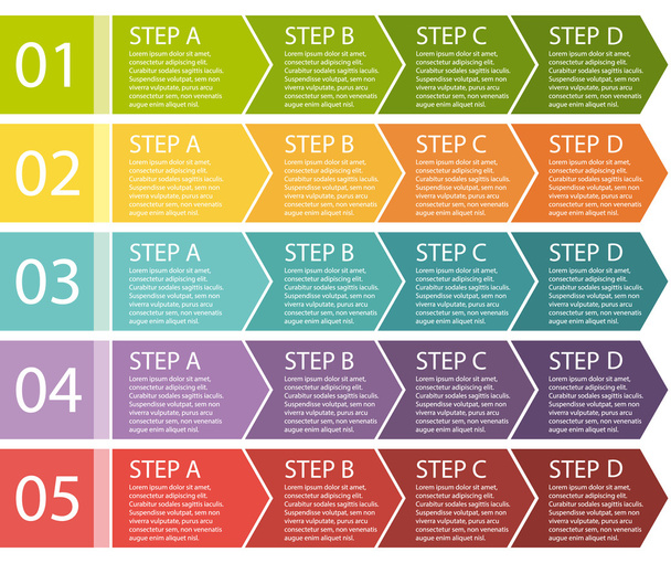 Flat design. Process arrows boxes. Step by step vector set. Four steps. - Вектор,изображение