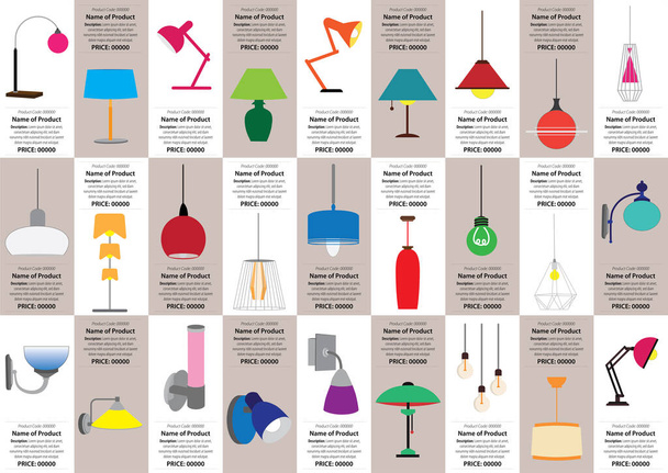 Catálogo de productos que muestran lámparas para el hogar y la oficina - Vector, Imagen