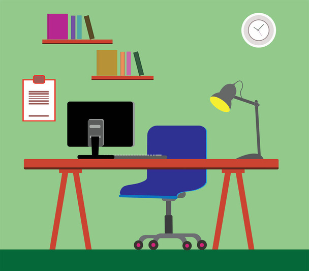 Ilustrace zobrazující typické nastavení kancelářského stolu - Vektor, obrázek