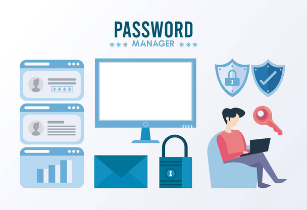 Passwort-Manager-Theme mit Bundle Safe Set Icons - Vektor, Bild