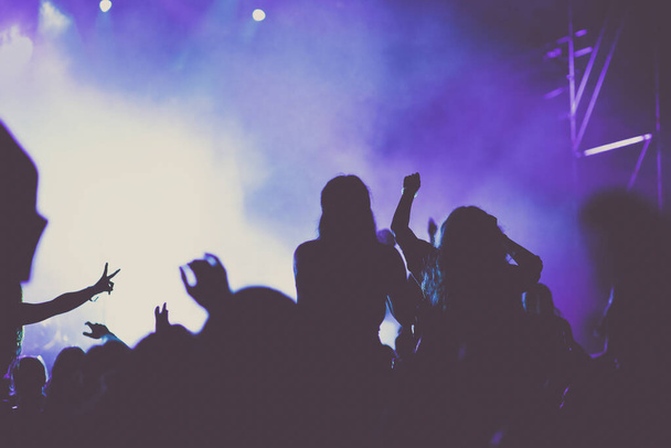 animando a la multitud con las manos levantadas en concierto - festival de música - Foto, imagen
