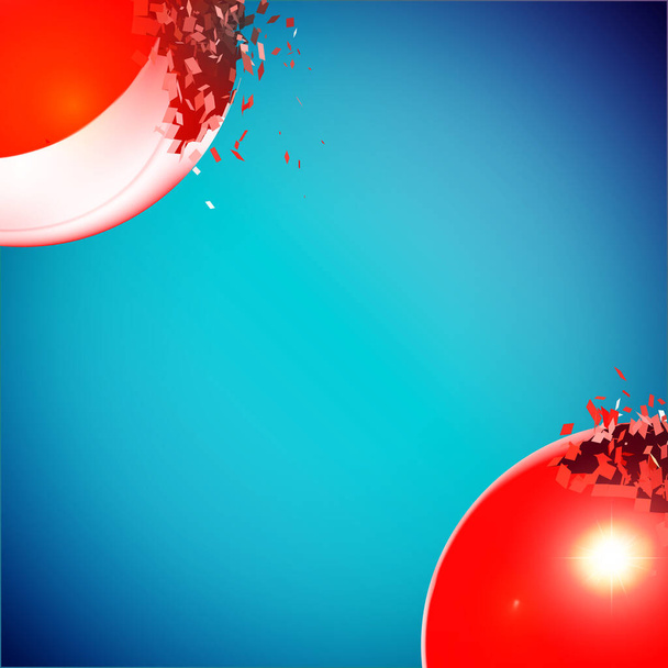 Red 3D balls with flares exploded into messy pieces - Vetor, Imagem