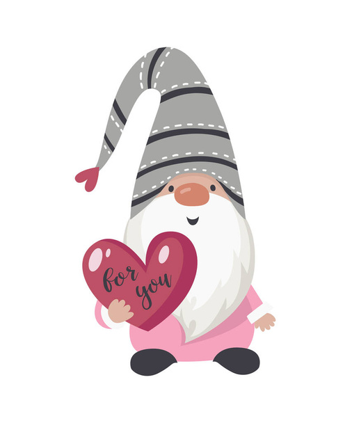 Valentine gnome with a red heart. - Vektori, kuva
