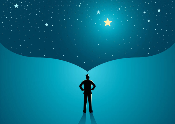 Man standing with the open space above him as a representation of his big dream - Vector, Image