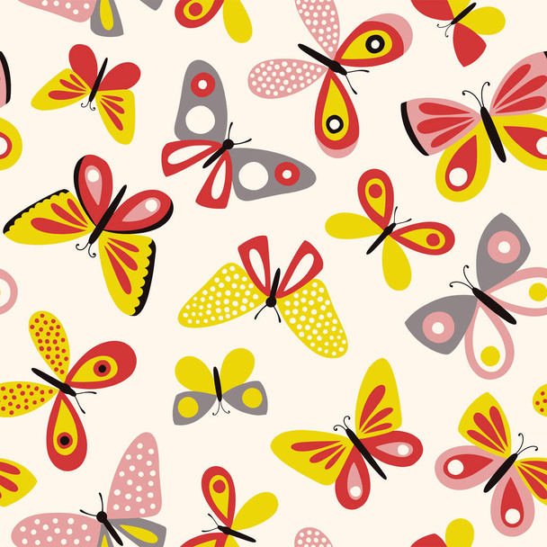 Cute background with cartoon butterflies, vector illustration - ベクター画像