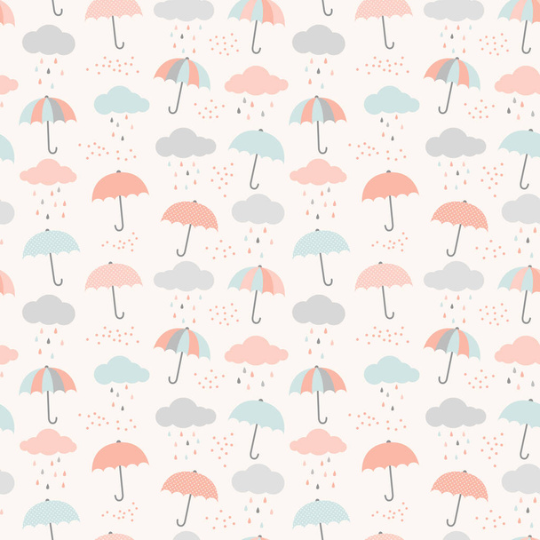 Cute background  with cartoon umbrellas, vector illustration - Vetor, Imagem