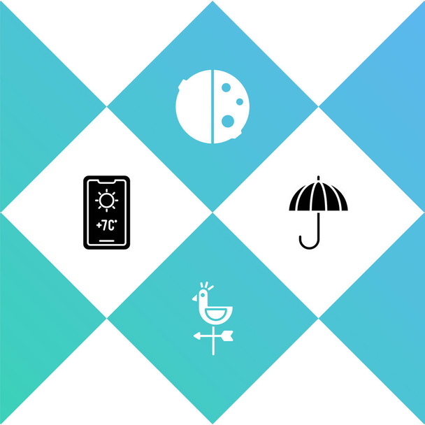 Set Wettervorhersage, Hahn Wetterfahne, Sonnenfinsternis und Regenschirm-Symbol. Vektor. - Vektor, Bild