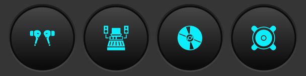 Set Air headphones, Music recording studio, CD DVD disk and Stereo speaker icon. Vector. - Vector, Image