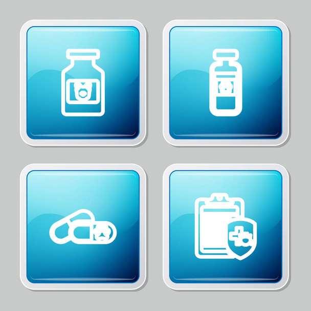 Set line Dog medicine bottle, Pets vial medical, and pills and Clinical record pet icon. Vector. - Vector, Image