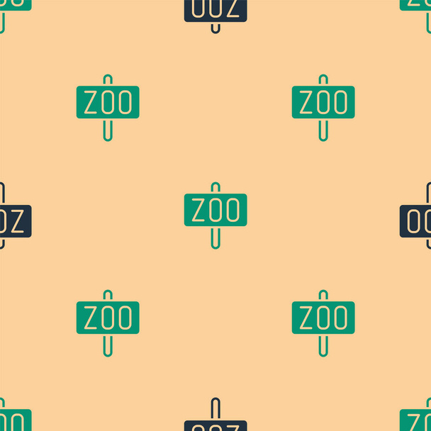 Зеленый и черный значок парка зоопарка изолирован плавный рисунок на бежевом фоне. Вектор. - Вектор,изображение